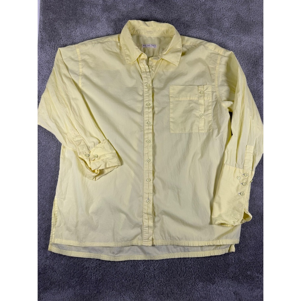 We The Free People Yellow Cotton Button Down Shirt Long Sleeve OB2339658 Medium